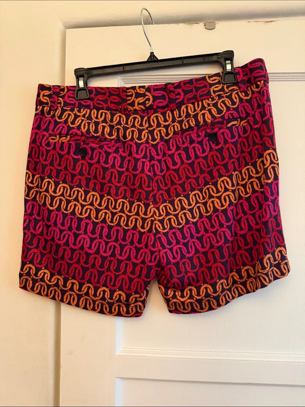 Men's Flat Front Shorts in Pink & Orange Chain Pattern